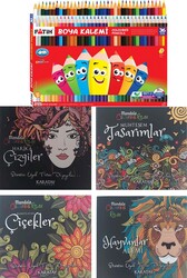 Karatay Mandala Boyama Kitabı Seti 4 Adet + 36 Renk Kuru Boya - Thumbnail